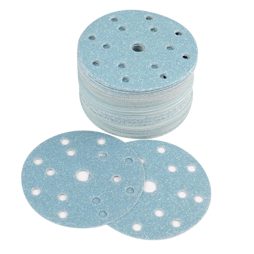 FASTPLUS Шлифовальные круги 150 мм, 15 отверстий, на липучке, серия B65 BLUE (керамика+оксид алюминия)
